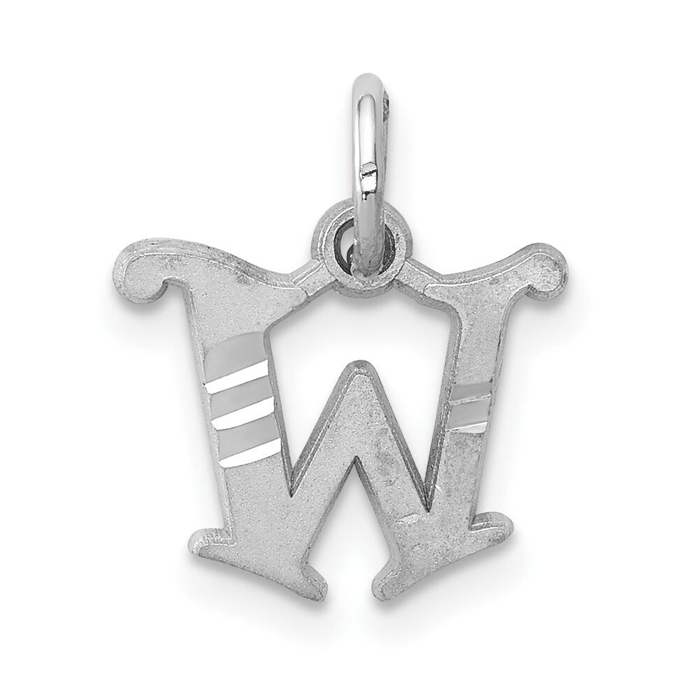 14K White Gold Diamond-cut Initial Letter W Charm Pendant