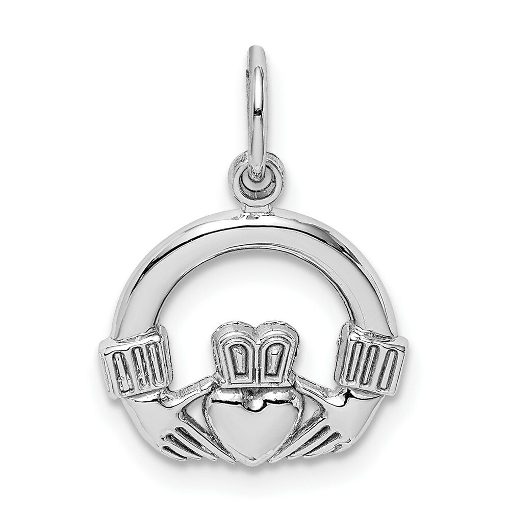 14K White Gold Claddagh Charm Pendant