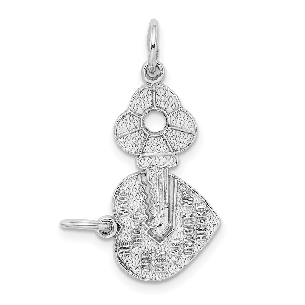 14K White Gold Key & Heart Break-apart Charm Pendant