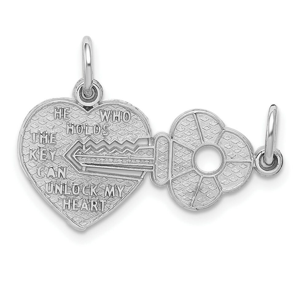 14K White Gold Key & Heart Break-apart Charm Pendant