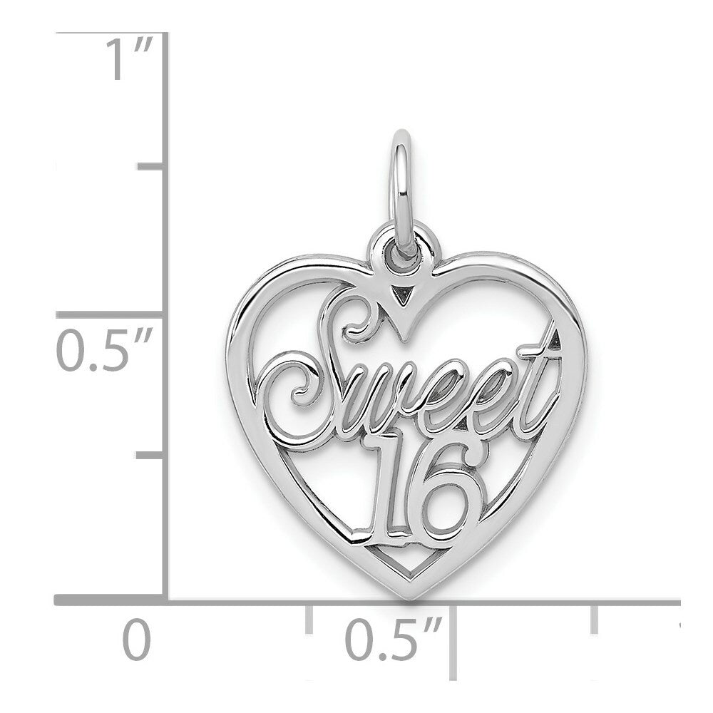 14K White Gold Sweet 16 Heart Charm Pendant
