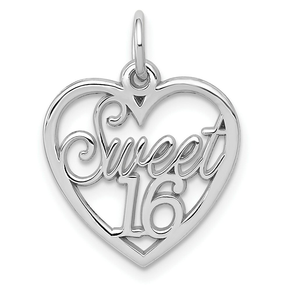 14K White Gold Sweet 16 Heart Charm Pendant