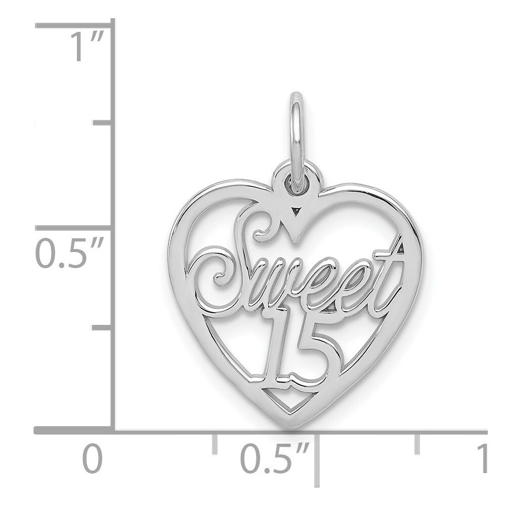 14K White Gold Sweet 15 Charm Pendant