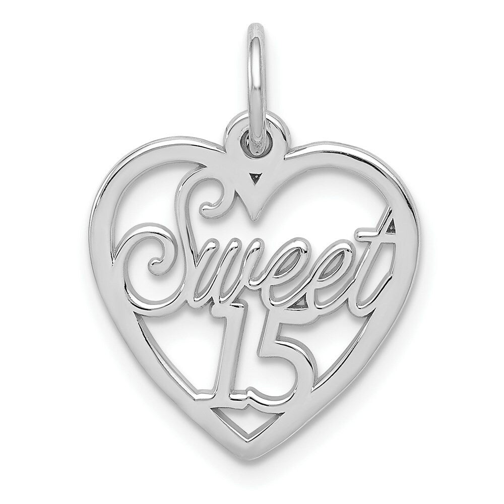 14K White Gold Sweet 15 Charm Pendant