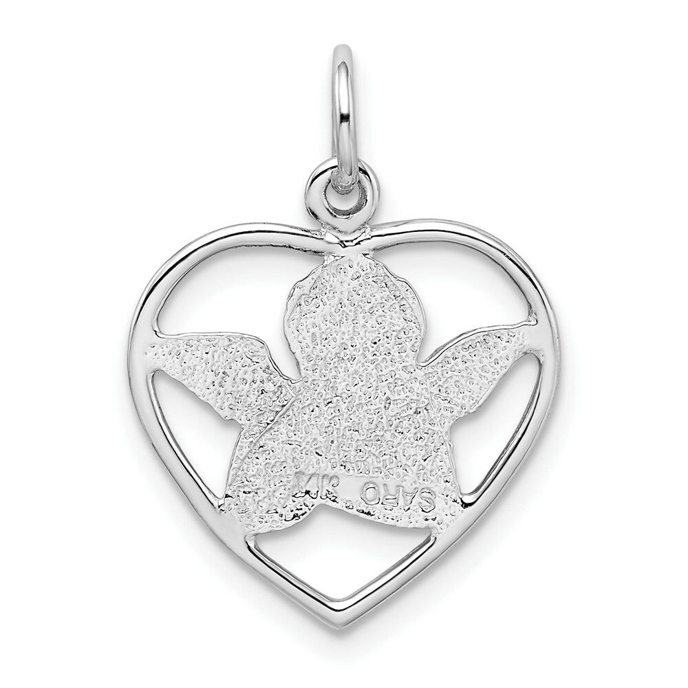 14K White Gold Angel in Heart Charm Pendant