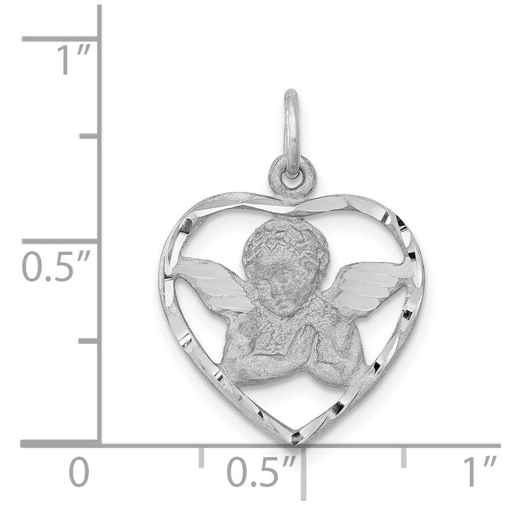 14K White Gold Angel in Heart Charm Pendant
