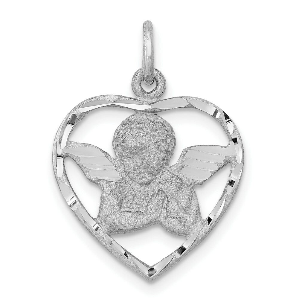 14K White Gold Angel in Heart Charm Pendant