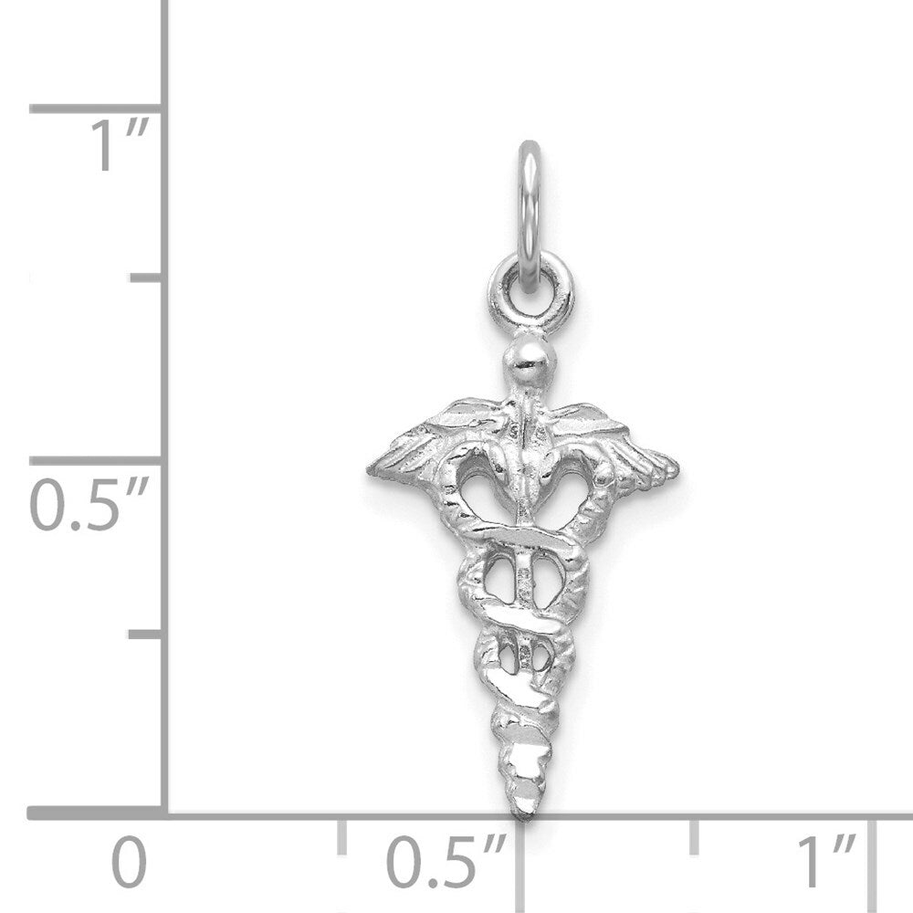 14K White Gold 3-D Caduceus Charm Pendant