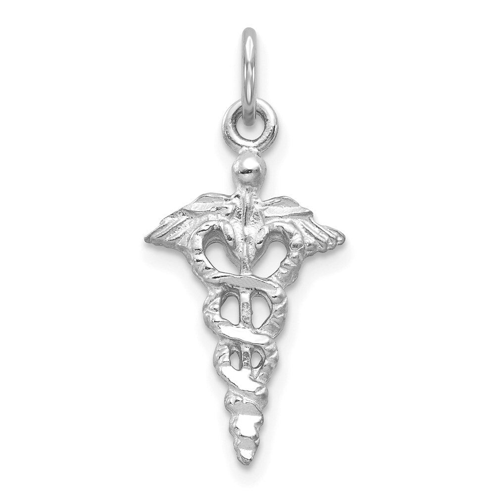14K White Gold 3-D Caduceus Charm Pendant