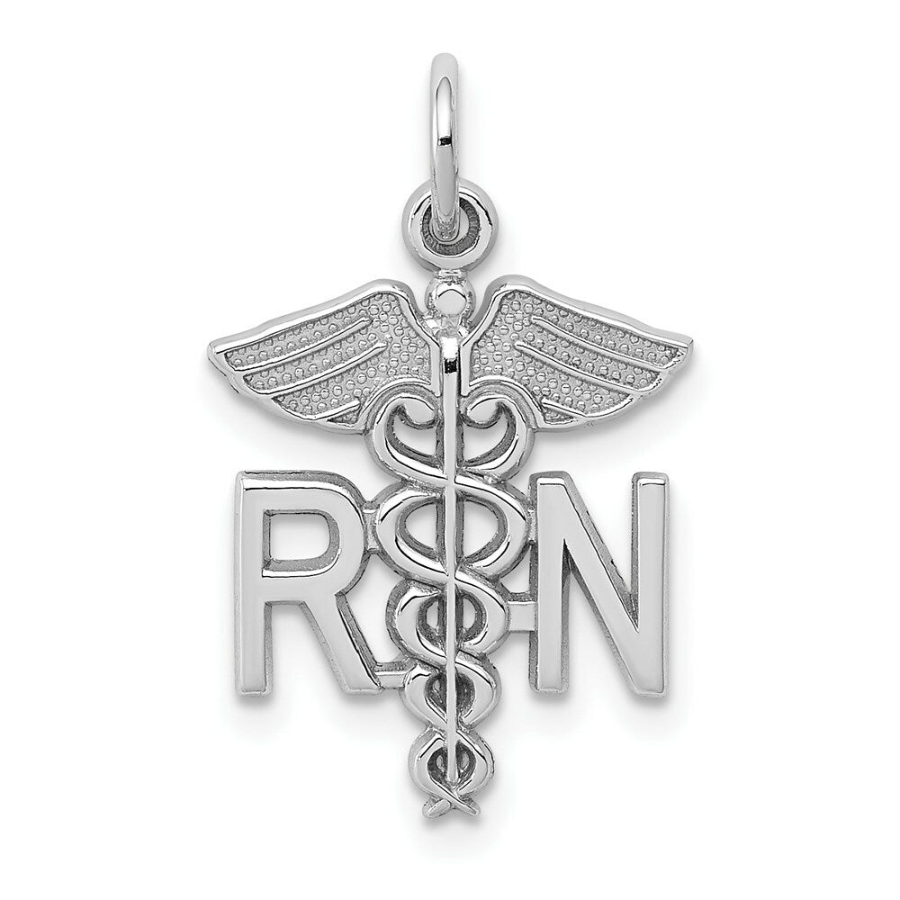 14K White Gold Registered Nurse Charm Pendant