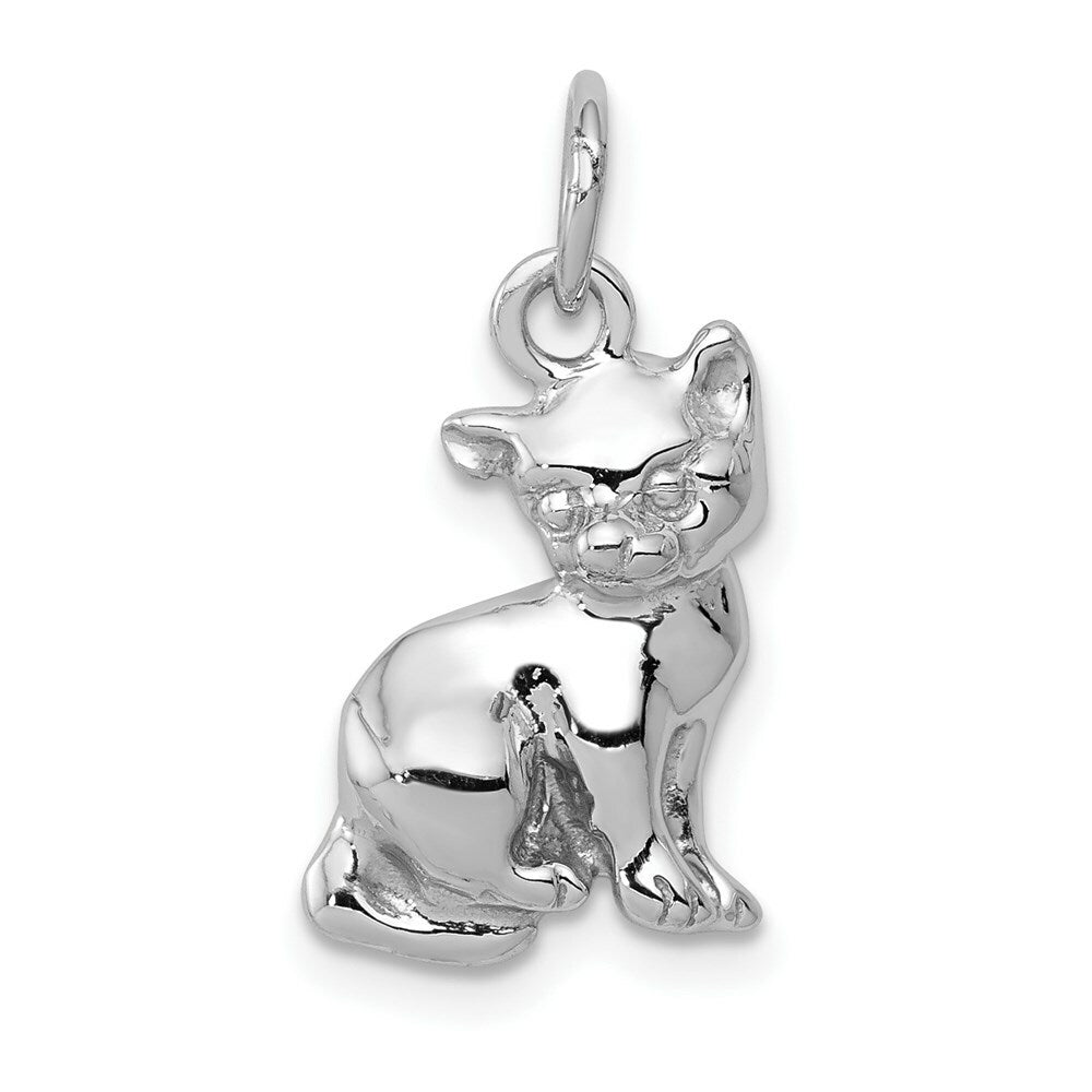 14K White Gold Cat Charm Pendant