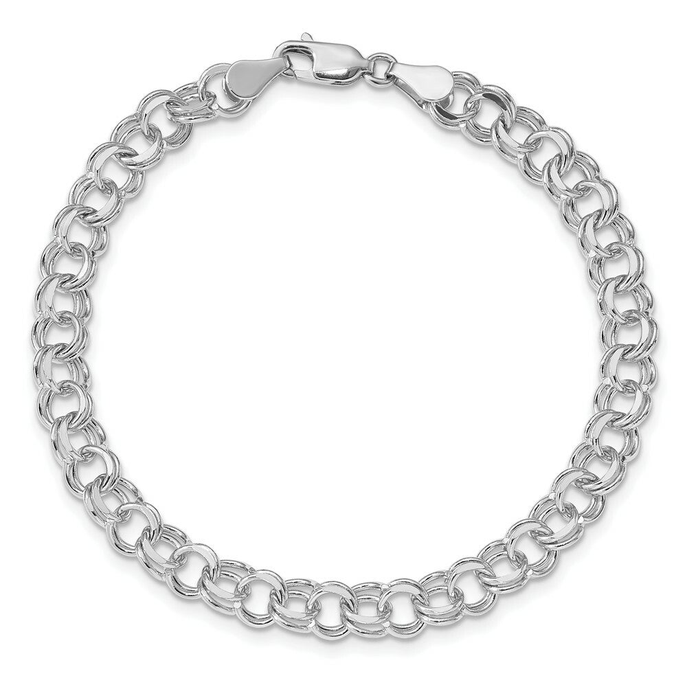 7" Length Bracelet 14K White Gold Double Link Charm Bracelet