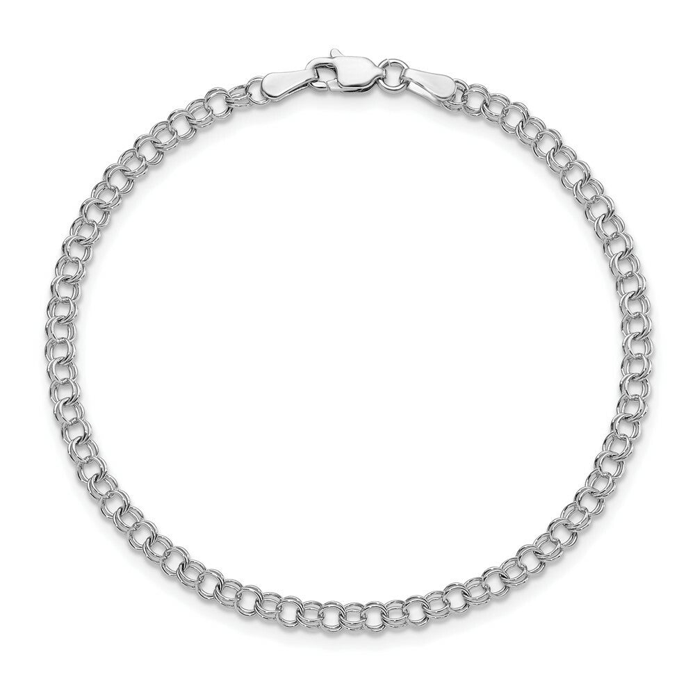 7" Length Bracelet 14K White Gold 3.5mm Solid Double Link Charm Bracelet