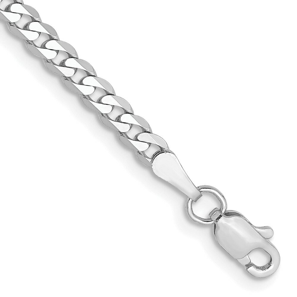14K White Gold 2.9mm Flat Curb Chain Bracelet  Length 7'' inches