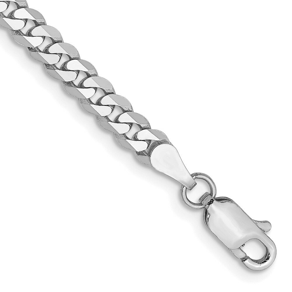 14K White Gold 3.2mm Flat Curb Chain Bracelet  Length 8'' inches