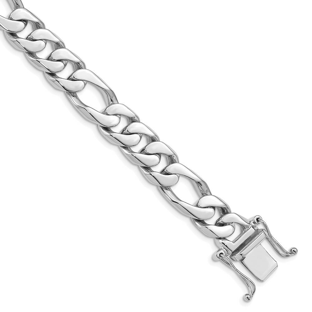 14K White Gold 11mm Figaro Link Chain Bracelet  Length 8'' inches