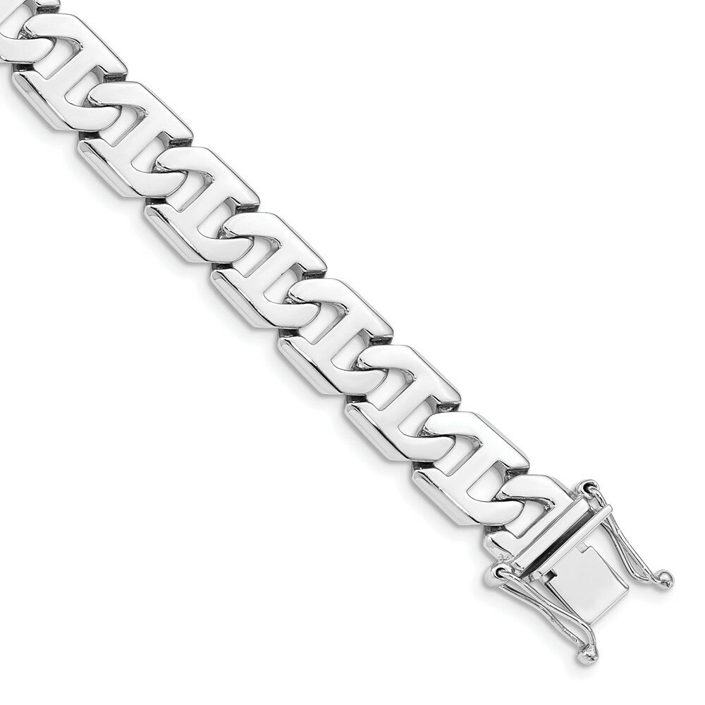 14K White Gold 11mm Fancy Link Chain Bracelet  Length 8'' inches