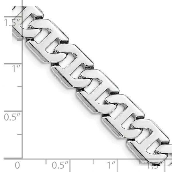 14K White Gold 11mm Hand-Polished Fancy Link Chain Bracelet  Length 9'' inches
