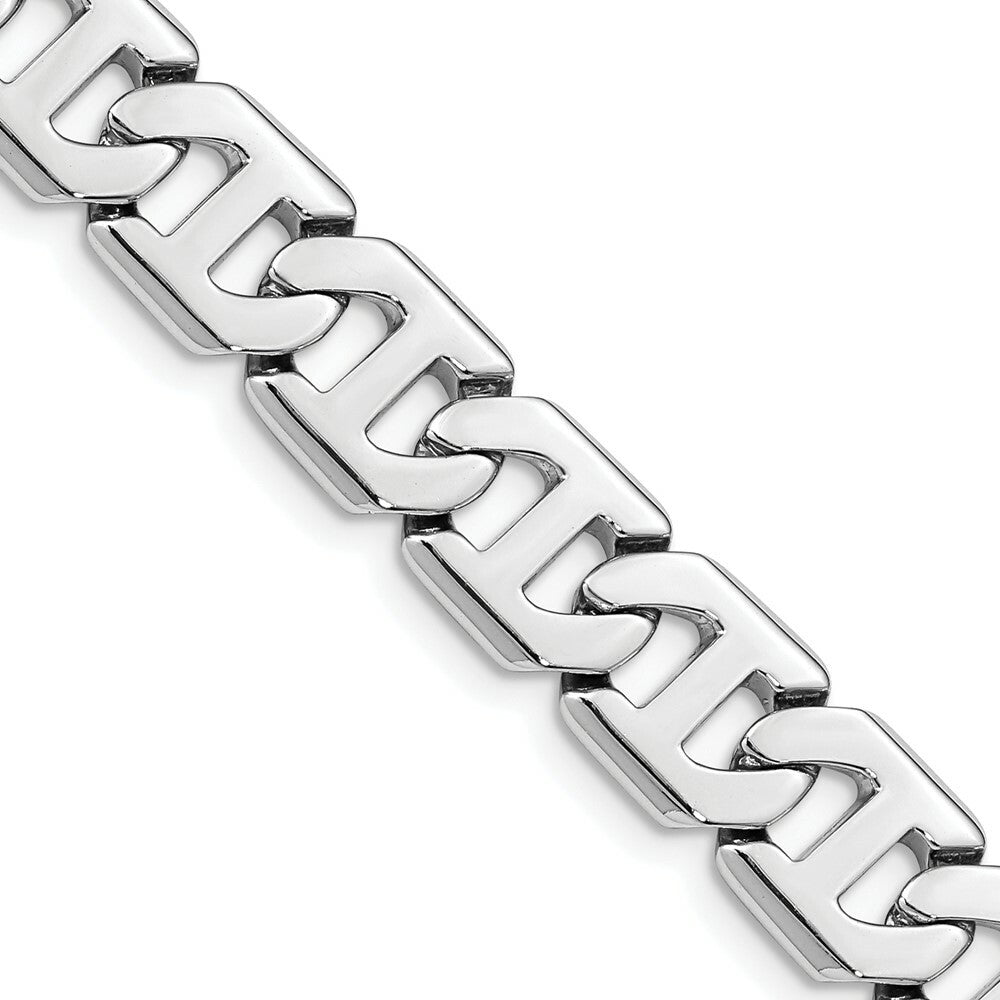14K White Gold 11mm Hand-Polished Fancy Link Chain Bracelet  Length 9'' inches