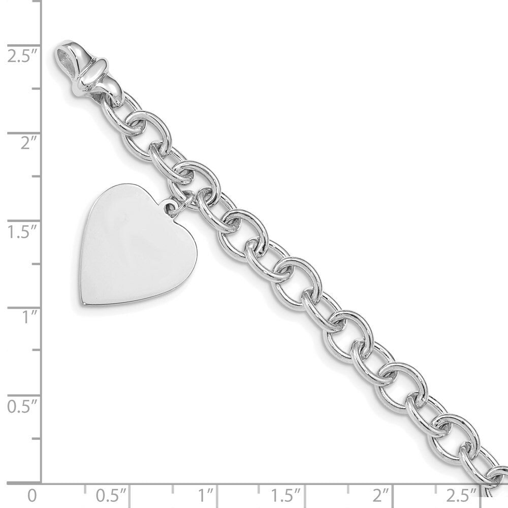 14K White Gold Polished Engravable Link with Heart Charm Bracelet  Length 8.5'' inches