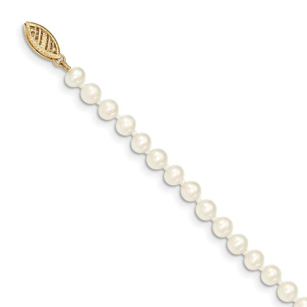 14K Yellow Gold 4-5mm White Freshwater Cultured Near Round Pearl Necklace  length: 16 inches