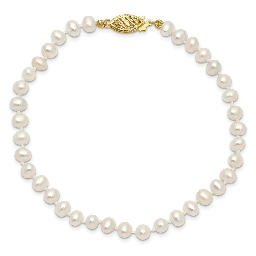7.5" Length Bracelet 14K 4-5mm White FW Cultured Near Round Pearl Bracelet