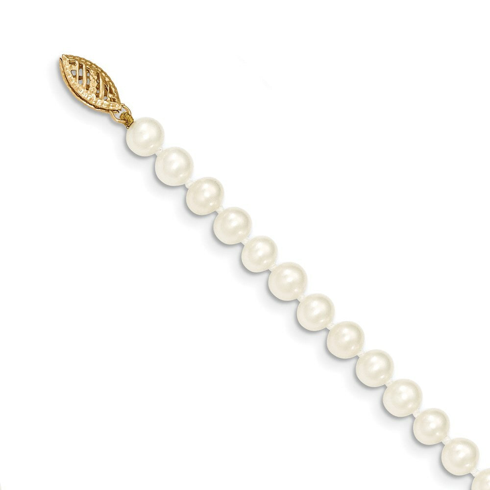 14K Yellow Gold 5-6mm White Freshwater Cultured Near Round Pearl Necklace  length: 16 inches