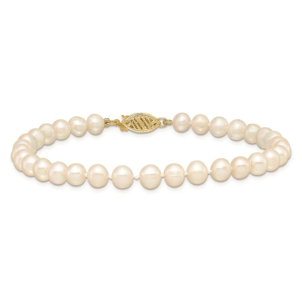 7.5" Length Bracelet 14K 5-6mm White FW Cultured Near Round Pearl Bracelet