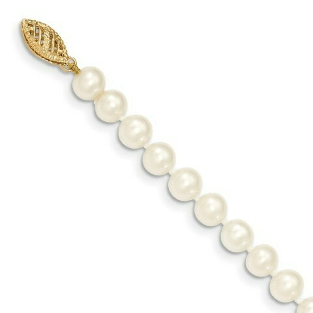 14K Yellow Gold 6-7mm White Freshwater Cultured Near Round Pearl Necklace  length: 16 inches