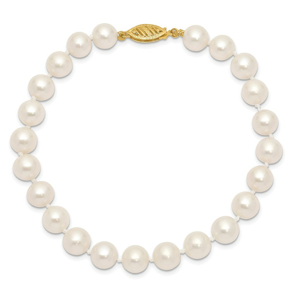 7.5" Length Bracelet 14K 7-8mm White FW Cultured Near Round Pearl Bracelet