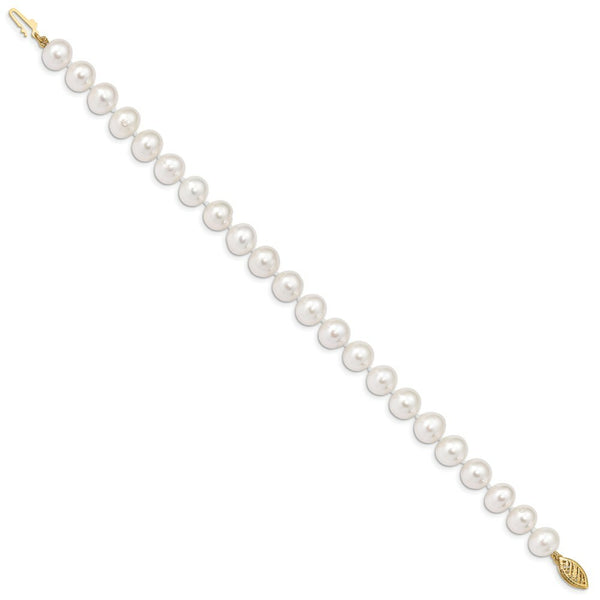 14K Yellow Gold 8-9mm White Near Round Freshwater Cultured Pearl Bracelet  length: 7.5 inches