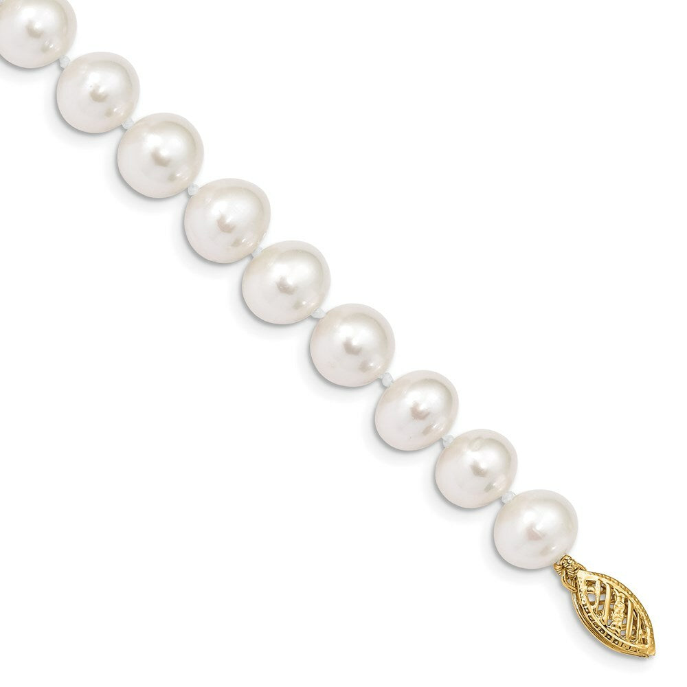 14K Yellow Gold 8-9mm White Near Round Freshwater Cultured Pearl Bracelet  length: 7.5 inches