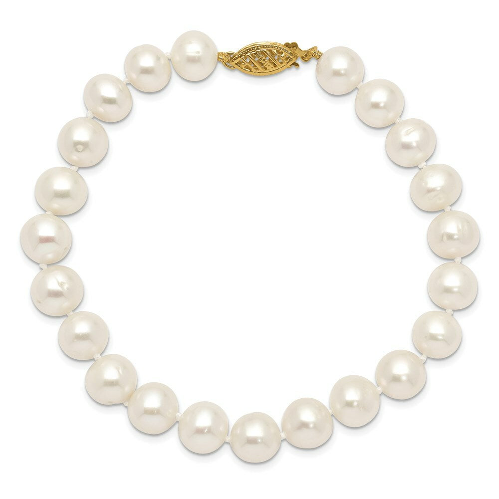 14K Yellow Gold 8-9mm White Near Round Freshwater Cultured Pearl Bracelet  length: 7.5 inches