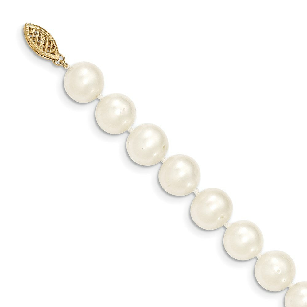 14K Yellow Gold 9-10mm White Near Round Freshwater Cultured Pearl Necklace  length: 16 inches
