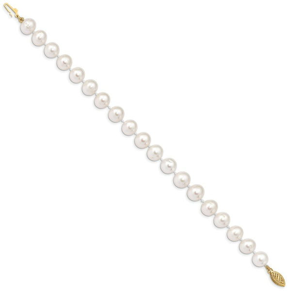 14K Yellow Gold 9-10mm White Near Round Freshwater Cultured Pearl Bracelet  length: 7.5 inches