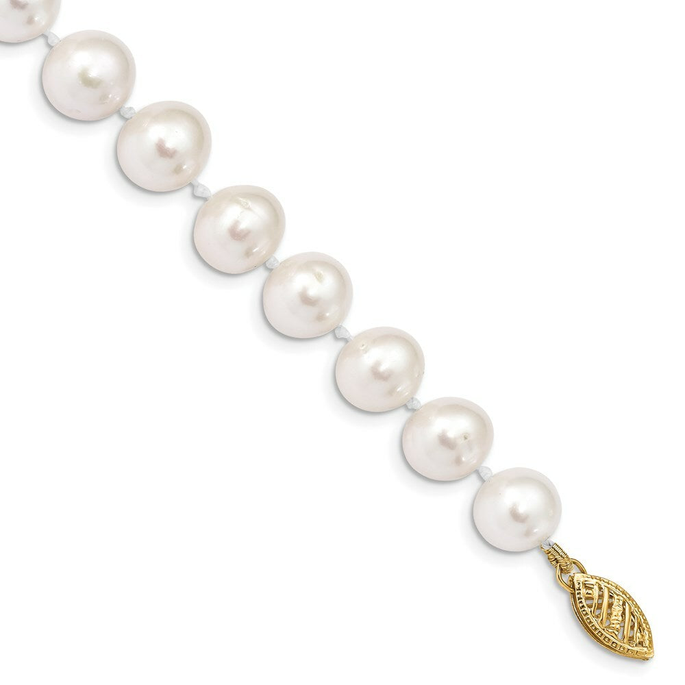 14K Yellow Gold 9-10mm White Near Round Freshwater Cultured Pearl Bracelet  length: 7.5 inches