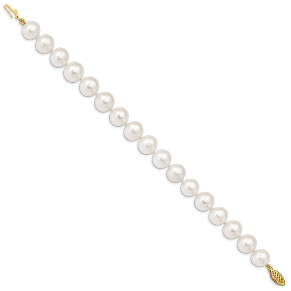 14K Yellow Gold 10-11mm White Near Round Freshwater Cultured Pearl Bracelet  length: 7.5 inches