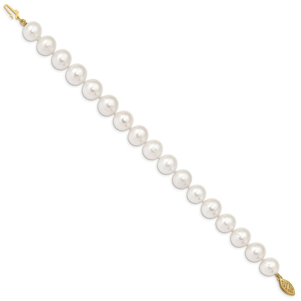 14K Yellow Gold 10-11mm White Near Round Freshwater Cultured Pearl Bracelet  length: 7.5 inches