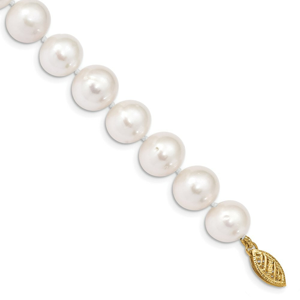 14K Yellow Gold 10-11mm White Near Round Freshwater Cultured Pearl Bracelet  length: 7.5 inches