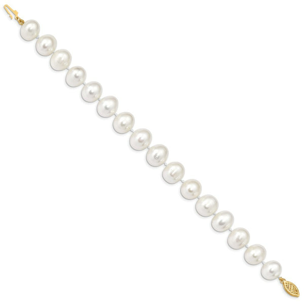 14K Yellow Gold 11-12mm White Near Round Freshwater Cultured Pearl Bracelet  length: 7.5 inches