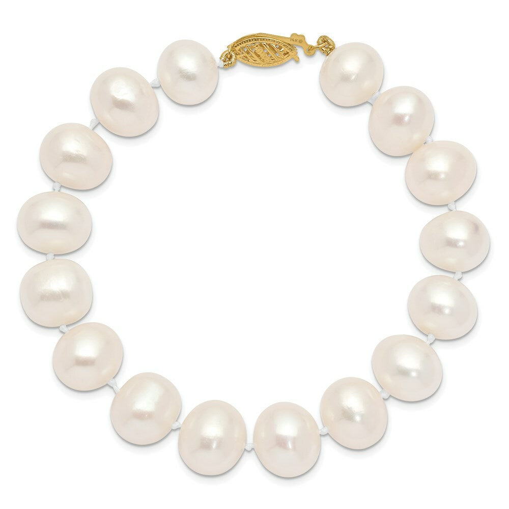 14K Yellow Gold 11-12mm White Near Round Freshwater Cultured Pearl Bracelet  length: 7.5 inches
