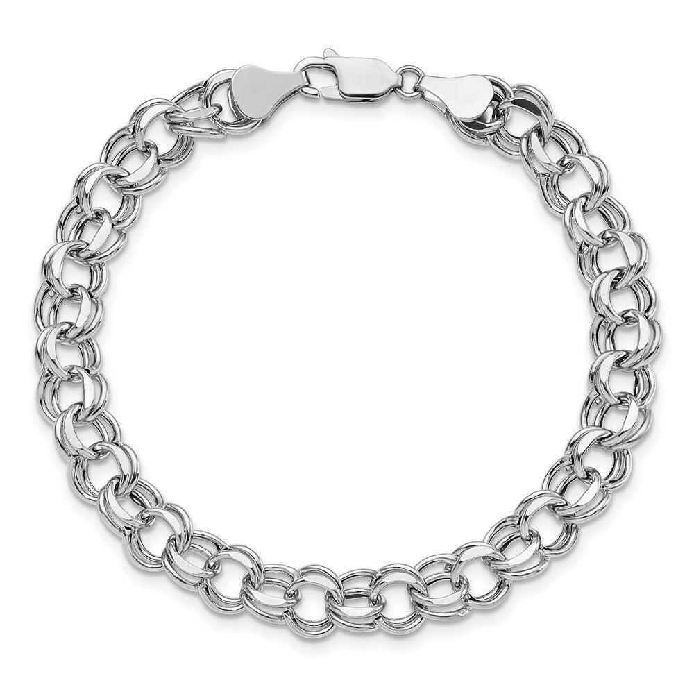 8.25" Length Bracelet 14K White Gold Lite 7.5mm Double Link Charm Bracelet