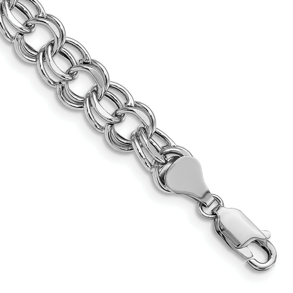 8.25" Length Bracelet 14K White Gold Lite 7.5mm Double Link Charm Bracelet