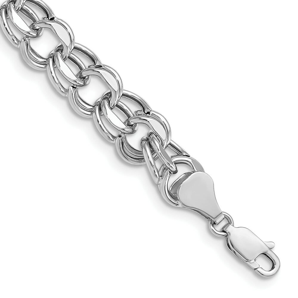 7.25" Length Bracelet 14K White Gold Lite 8mm Double Link Charm Bracele