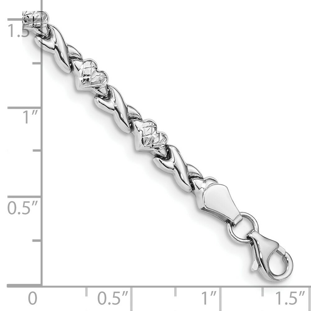 14K White Gold Polished Heart & X Bracelet  Length 7'' inches