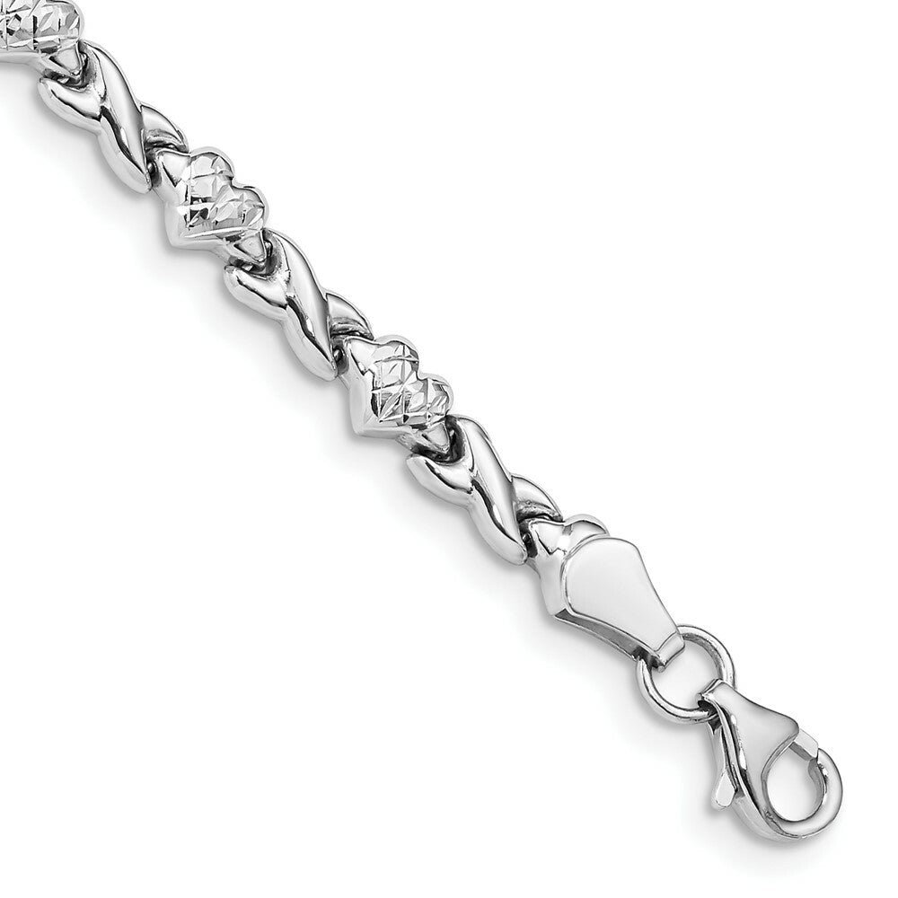 14K White Gold Polished Heart & X Bracelet  Length 7'' inches