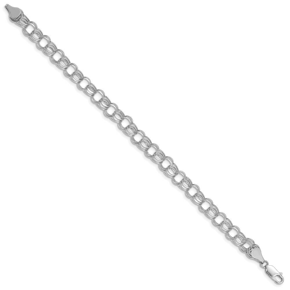 8.25" Length Bracelet 14K White Gold Lite 7mm Triple Link Charm Bracelet