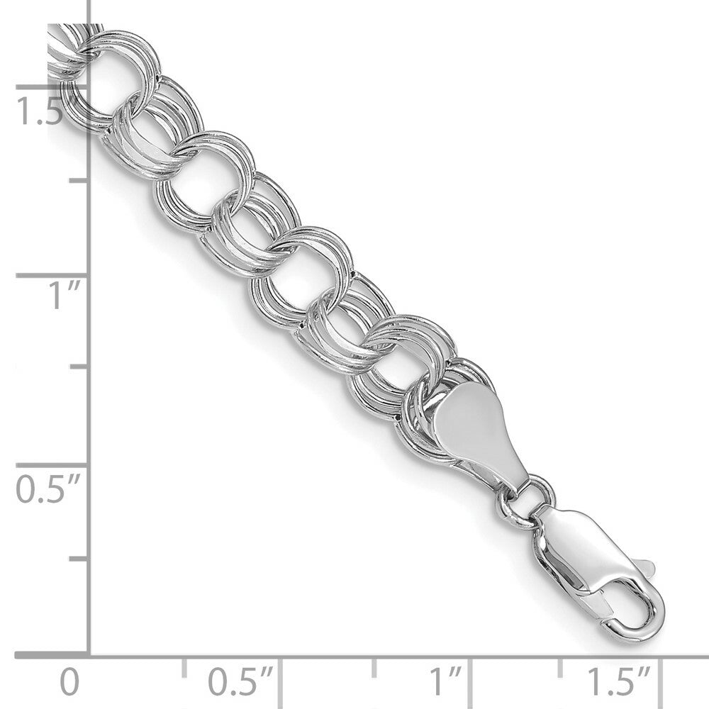 8.25" Length Bracelet 14K White Gold Lite 7mm Triple Link Charm Bracelet