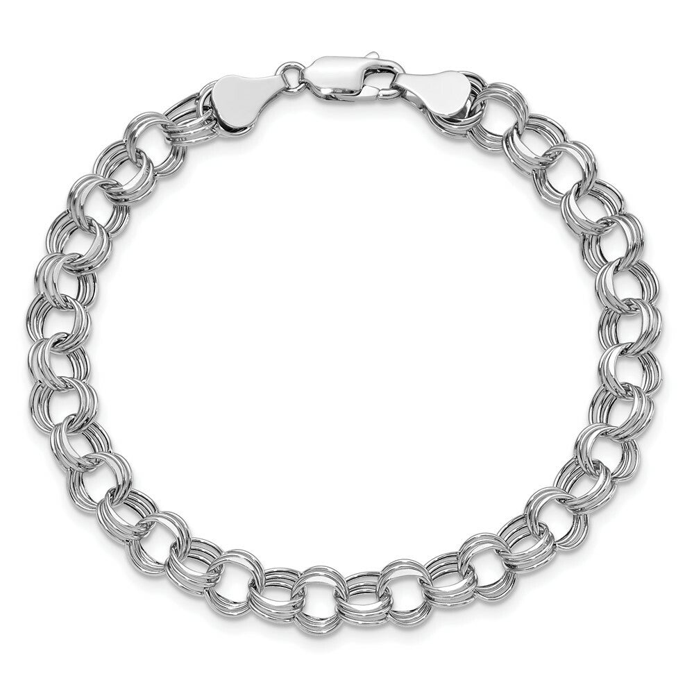 7.25" Length Bracelet 14K White Gold Lite 7mm Triple Link Charm Bracelet