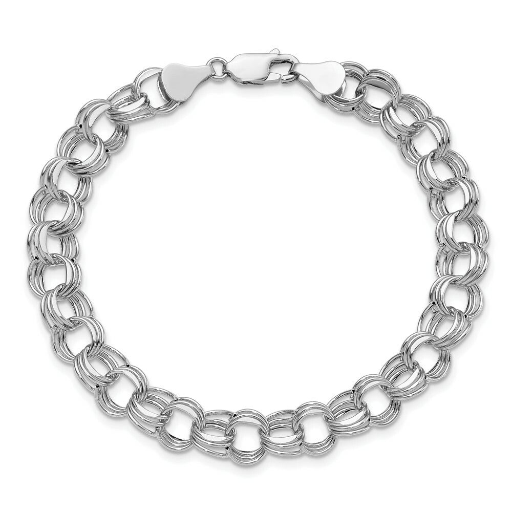 7.25" Length Bracelet 14K White Gold Lite 8mm Triple Link Charm Bracelet